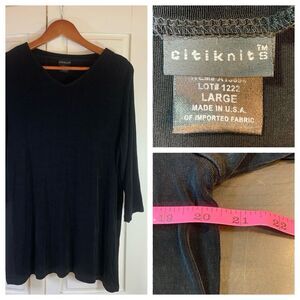Citiknits Travel Knit Slinky Top‎ Womens Large Black Blouse Witchy Goth Mature